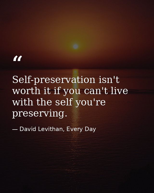 Self-preservation isn't worth it if you can't live with the self you're preserving. — David Levithan, Every Day