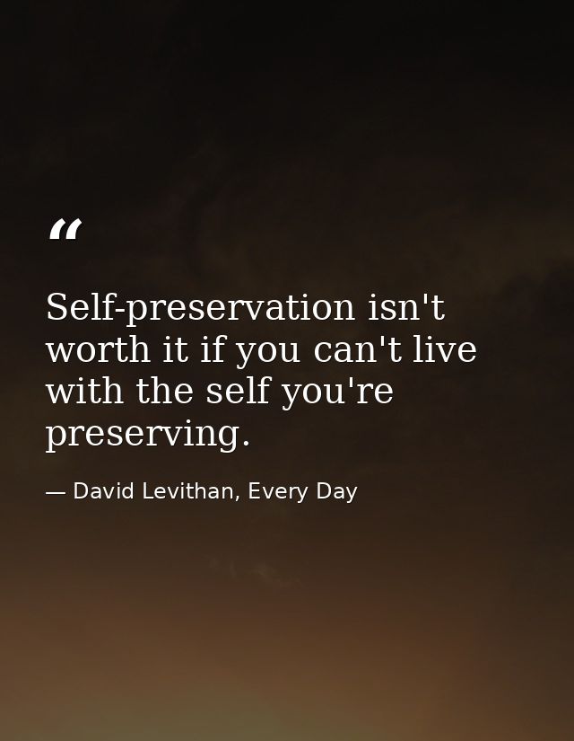 Self-preservation isn't worth it if you can't live with the self you're preserving. — David Levithan, Every Day