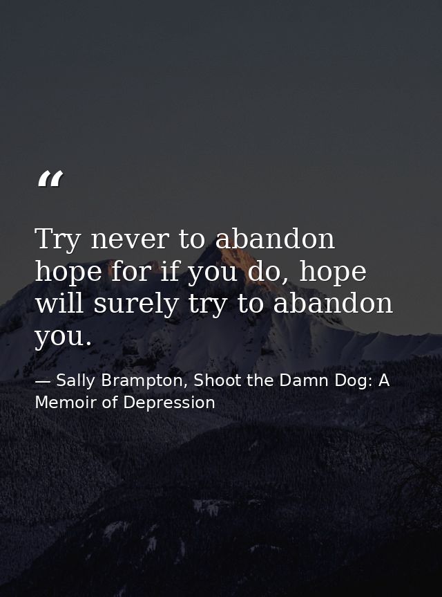 Try never to abandon hope for if you do, hope will surely try to abandon you. — Sally Brampton, Shoot the Damn Dog: A Memoir of Depression