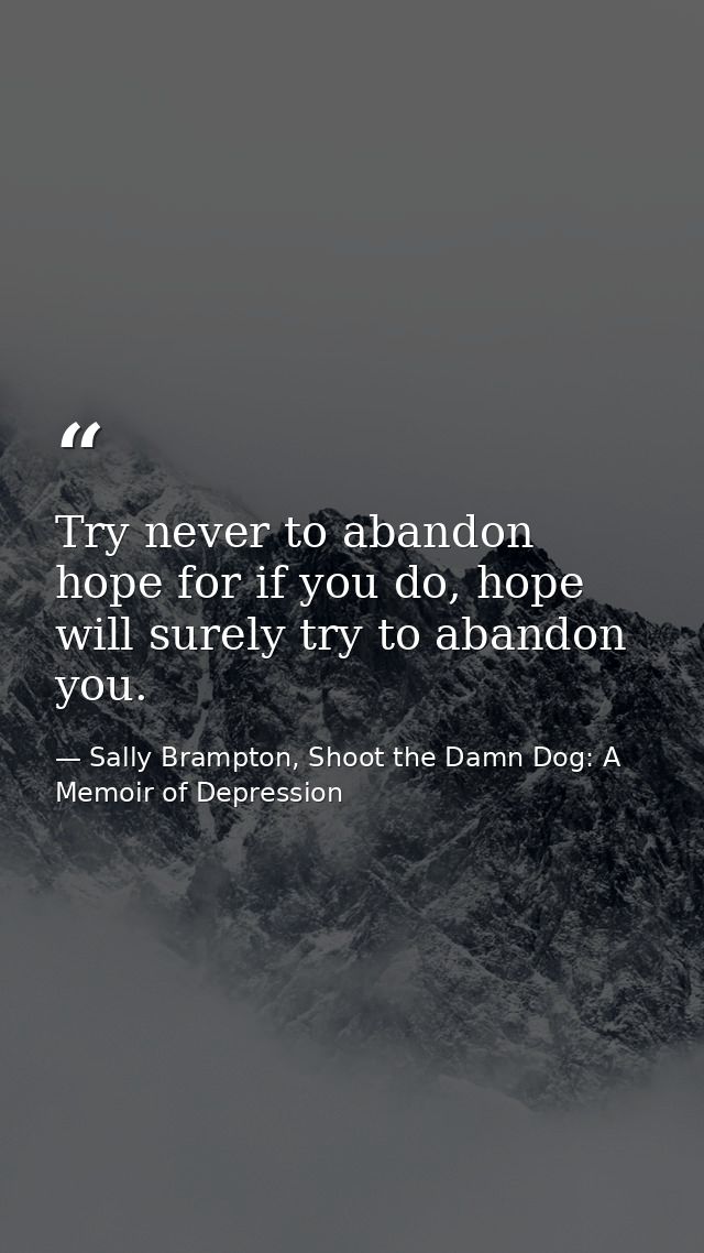 Try never to abandon hope for if you do, hope will surely try to abandon you. — Sally Brampton, Shoot the Damn Dog: A Memoir of Depression