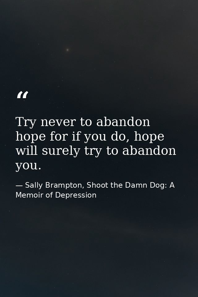 Try never to abandon hope for if you do, hope will surely try to abandon you. — Sally Brampton, Shoot the Damn Dog: A Memoir of Depression