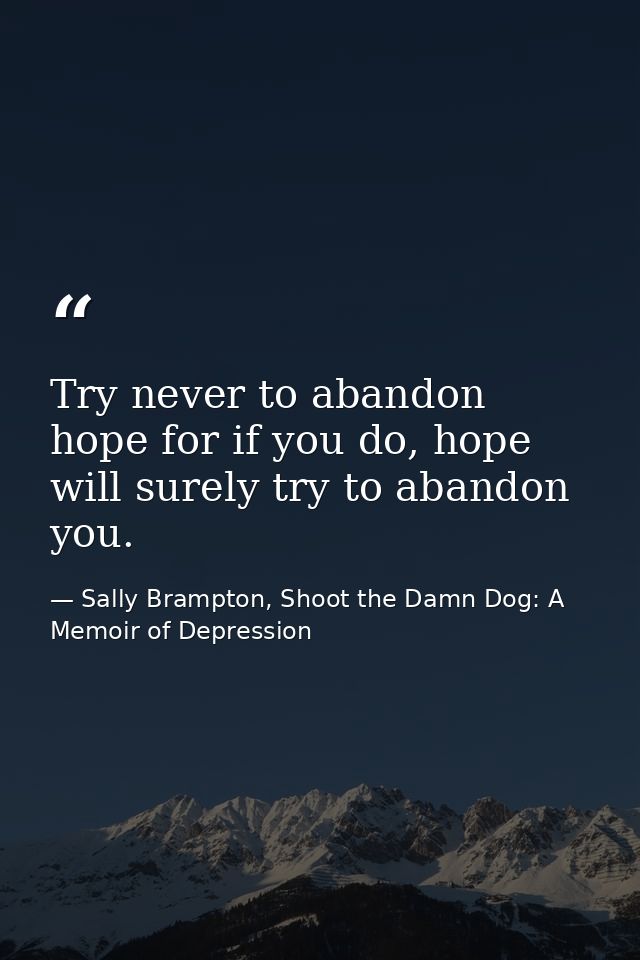 Try never to abandon hope for if you do, hope will surely try to abandon you. — Sally Brampton, Shoot the Damn Dog: A Memoir of Depression