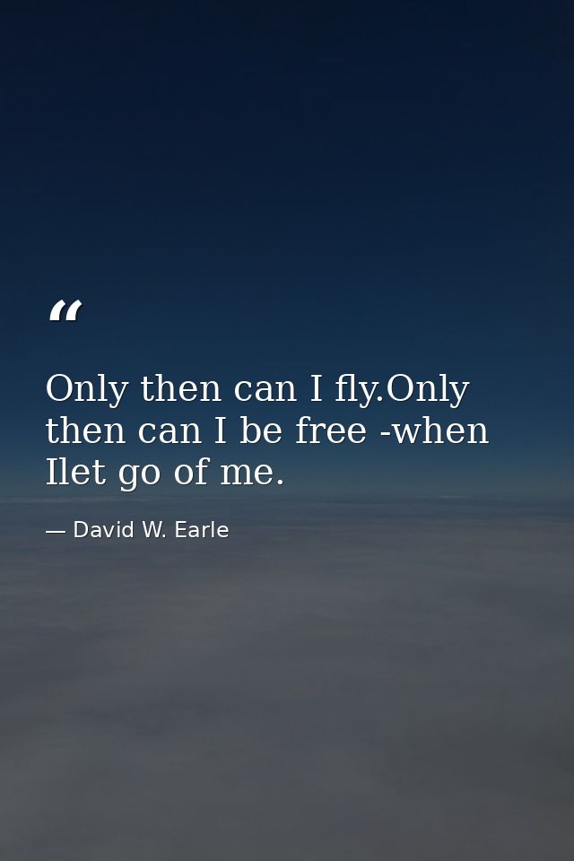 Only then can I fly.Only then can I be free -when Ilet go of me. — David W. Earle