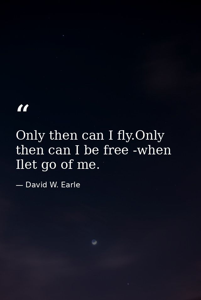 Only then can I fly.Only then can I be free -when Ilet go of me. — David W. Earle