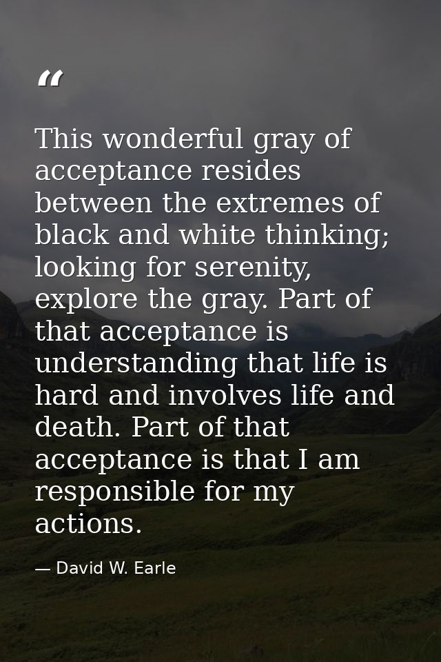 This wonderful gray of acceptance resides between the extremes of black and white thinking; looking for serenity, explor — David W. Earle