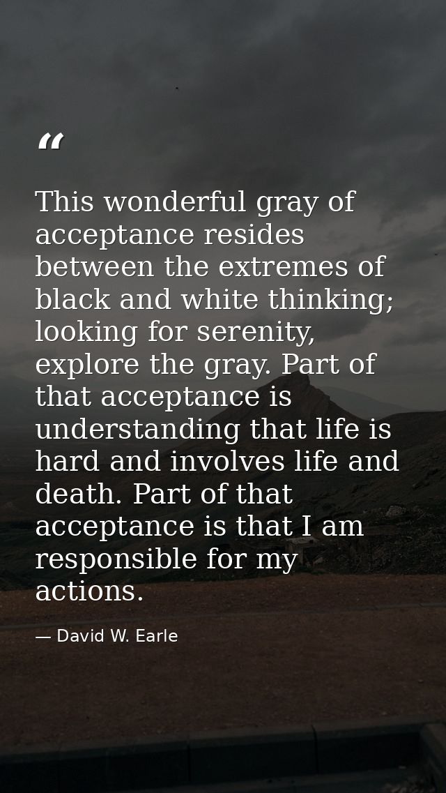 This wonderful gray of acceptance resides between the extremes of black and white thinking; looking for serenity, explor — David W. Earle