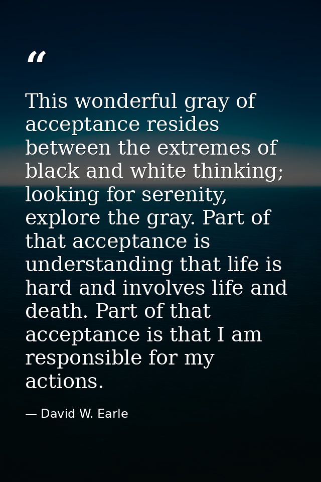 This wonderful gray of acceptance resides between the extremes of black and white thinking; looking for serenity, explor — David W. Earle