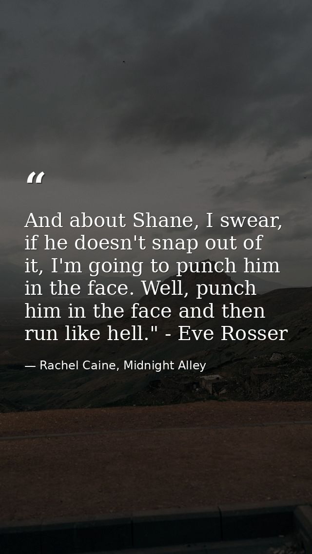 And about Shane, I swear, if he doesn't snap out of it, I'm going to punch him in the face. Well, punch him in the face  — Rachel Caine, Midnight Alley