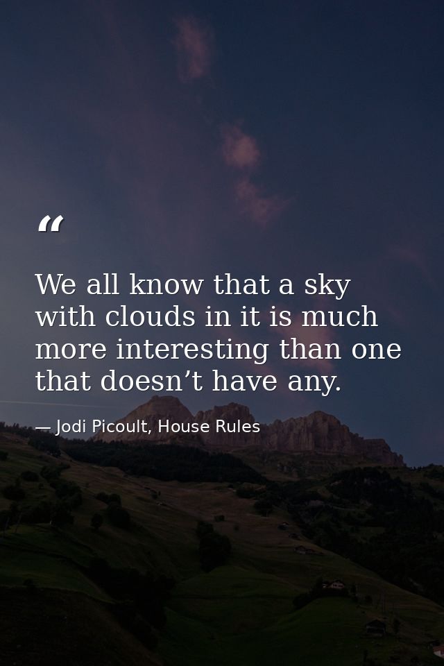 We all know that a sky with clouds in it is much more interesting than one that doesn’t have any. — Jodi Picoult, House Rules