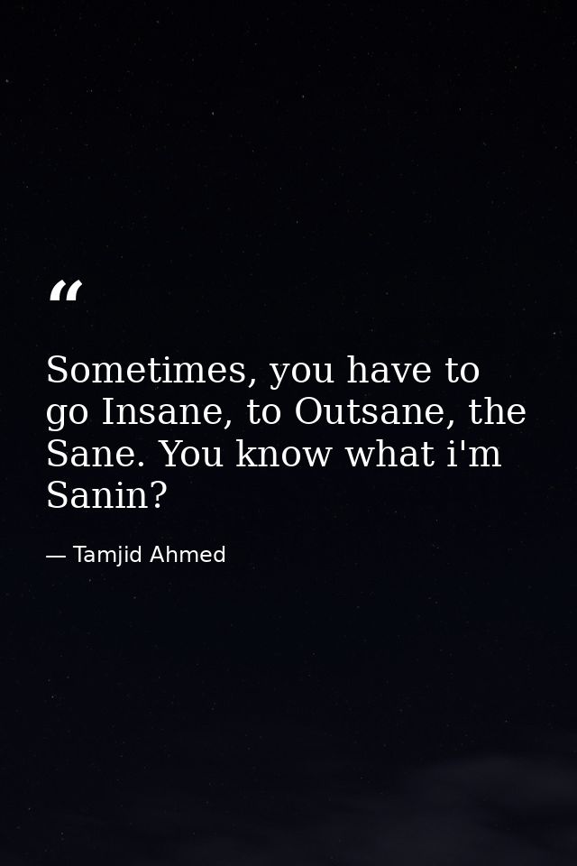 Sometimes, you have to go Insane, to Outsane, the Sane. You know what i'm Sanin? — Tamjid Ahmed
