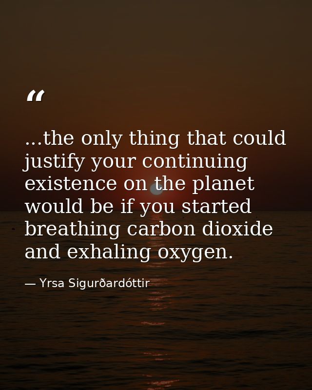 ...the only thing that could justify your continuing existence on the planet would be if you started breathing carbon di — Yrsa Sigurðardóttir