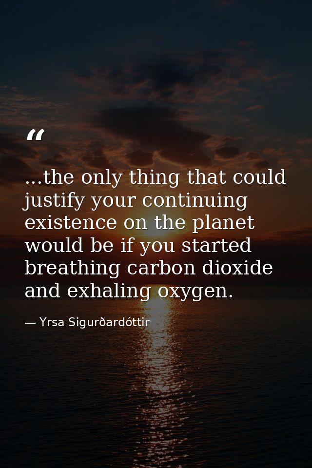 ...the only thing that could justify your continuing existence on the planet would be if you started breathing carbon di — Yrsa Sigurðardóttir