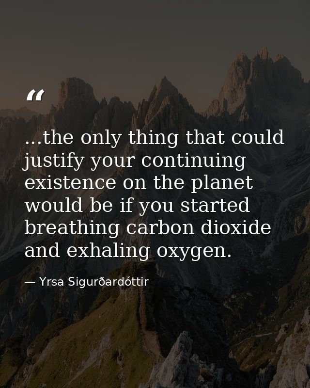 ...the only thing that could justify your continuing existence on the planet would be if you started breathing carbon di — Yrsa Sigurðardóttir