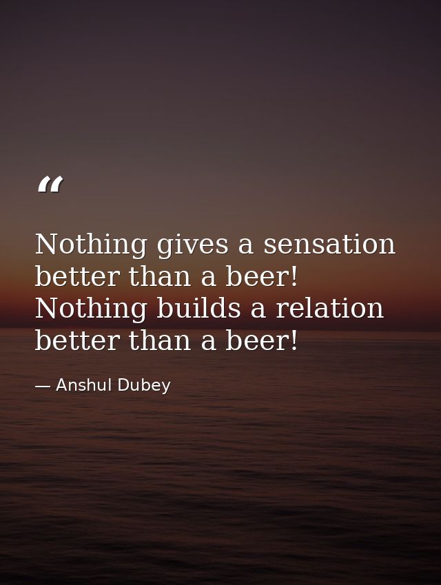 Nothing gives a sensation better than a beer! Nothing builds a relation better than a beer! — Anshul Dubey