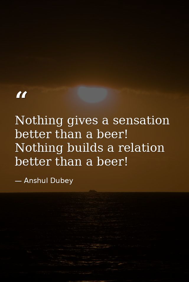 Nothing gives a sensation better than a beer! Nothing builds a relation better than a beer! — Anshul Dubey