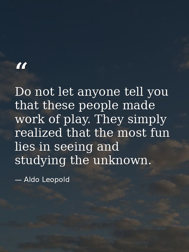 Do not let anyone tell you that these people made work of play. They simply realized that the most fun lies in seeing an — Aldo Leopold