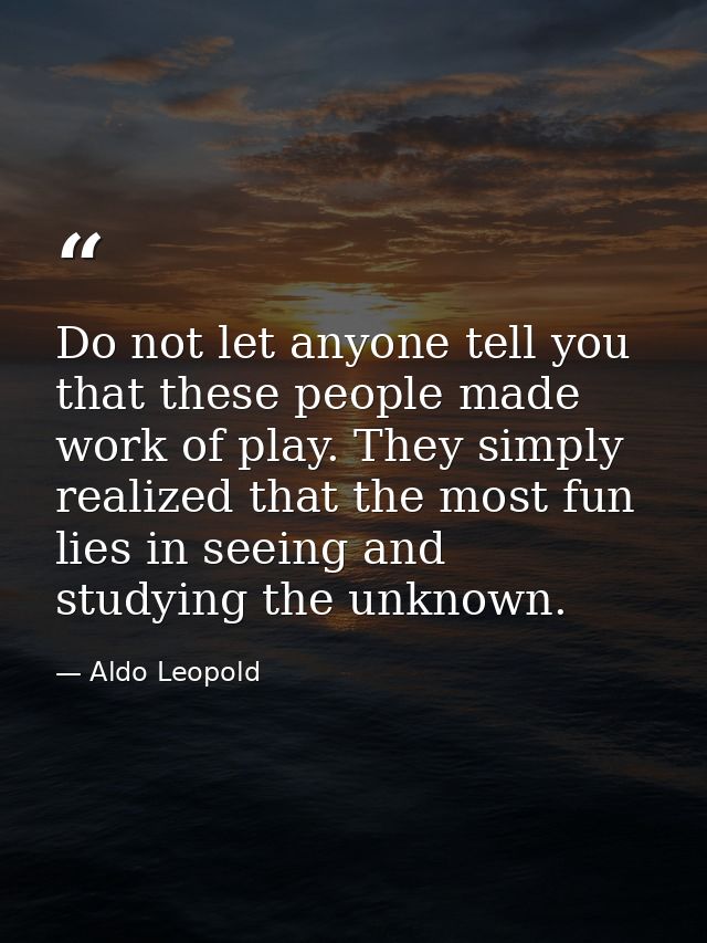 Do not let anyone tell you that these people made work of play. They simply realized that the most fun lies in seeing an — Aldo Leopold