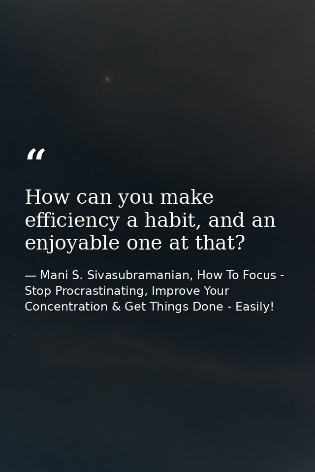 How can you make efficiency a habit, and an enjoyable one at that? — Mani S. Sivasubramanian, How To Focus - Stop Procrastinating, Improve Your Concentration & Get Things Done - Easily!