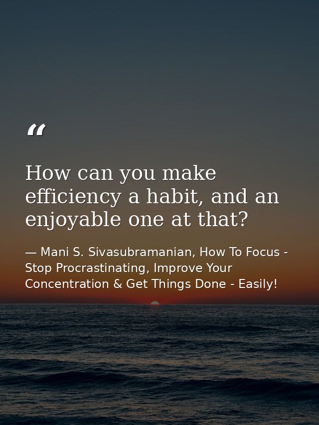 How can you make efficiency a habit, and an enjoyable one at that? — Mani S. Sivasubramanian, How To Focus - Stop Procrastinating, Improve Your Concentration & Get Things Done - Easily!