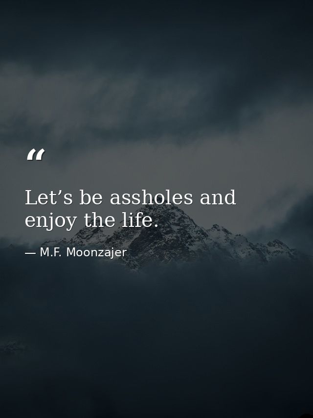 Let’s be assholes and enjoy the life. — M.F. Moonzajer