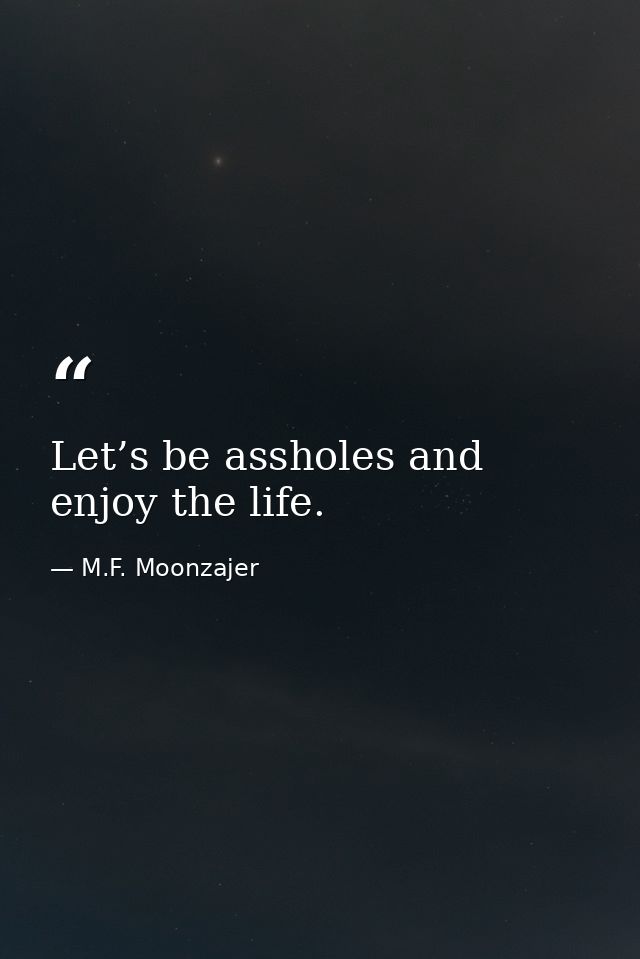 Let’s be assholes and enjoy the life. — M.F. Moonzajer