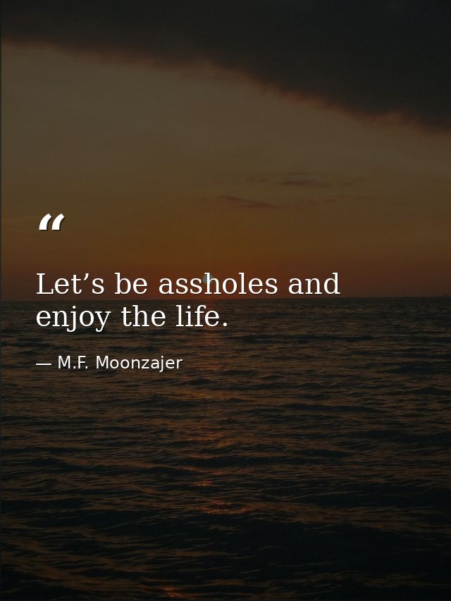 Let’s be assholes and enjoy the life. — M.F. Moonzajer
