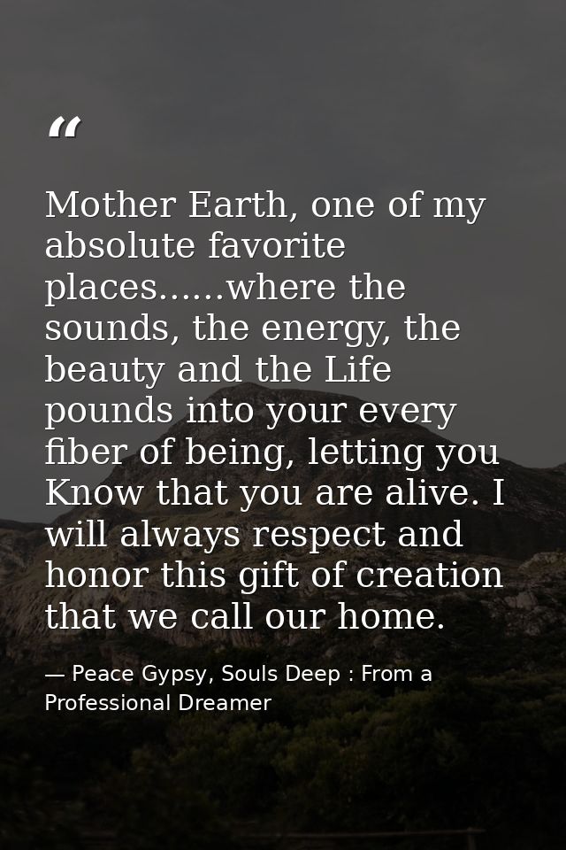 Mother Earth, one of my absolute favorite places......where the sounds, the energy, the beauty and the Life pounds into  — Peace Gypsy, Souls Deep : From a Professional Dreamer