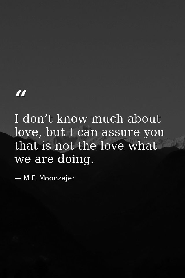 I don’t know much about love, but I can assure you that is not the love what we are doing. — M.F. Moonzajer