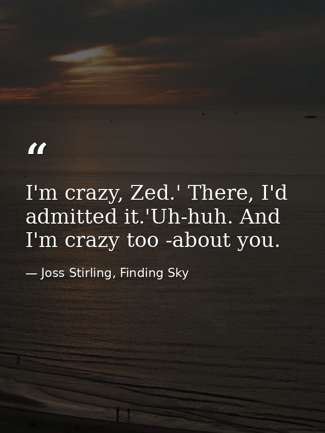 I'm crazy, Zed.' There, I'd admitted it.'Uh-huh. And I'm crazy too -about you. — Joss Stirling, Finding Sky
