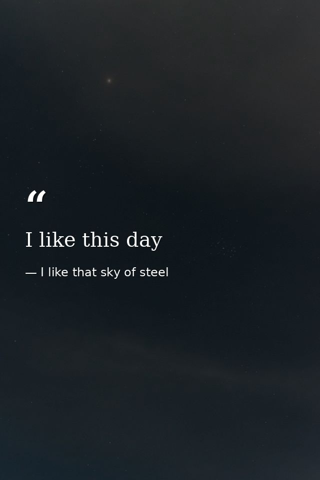 I like this day — I like that sky of steel