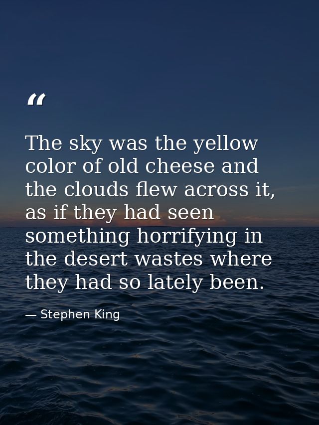 The sky was the yellow color of old cheese and the clouds flew across it, as if they had seen something horrifying in th — Stephen King