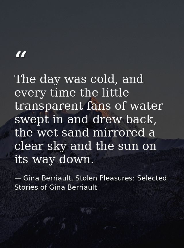 The day was cold, and every time the little transparent fans of water swept in and drew back, the wet sand mirrored a cl — Gina Berriault, Stolen Pleasures: Selected Stories of Gina Berriault