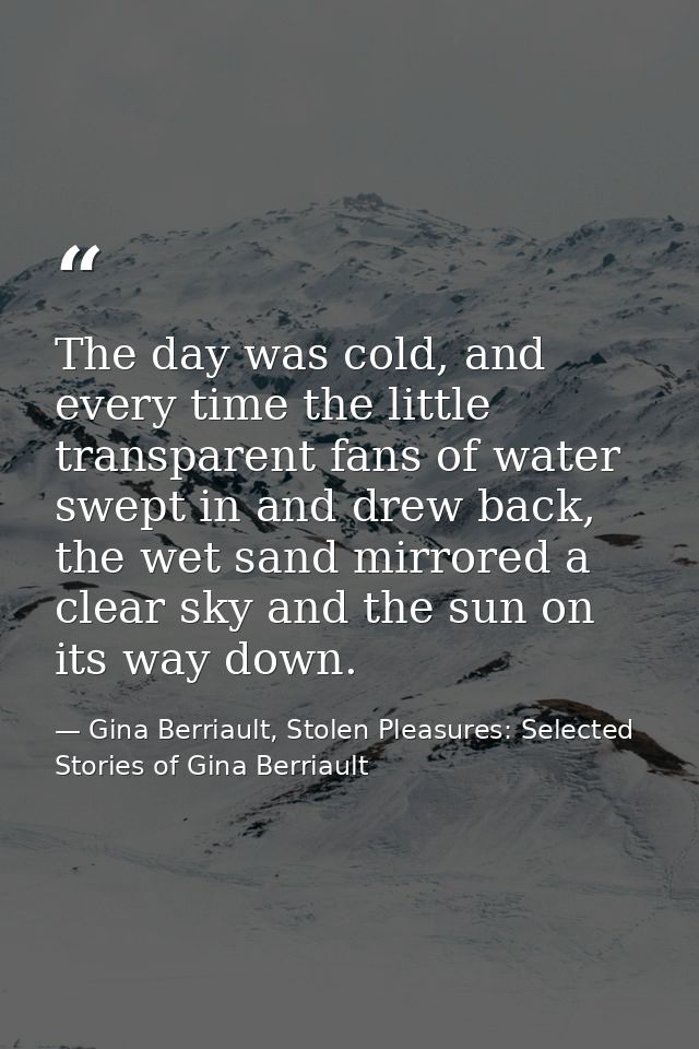 The day was cold, and every time the little transparent fans of water swept in and drew back, the wet sand mirrored a cl — Gina Berriault, Stolen Pleasures: Selected Stories of Gina Berriault