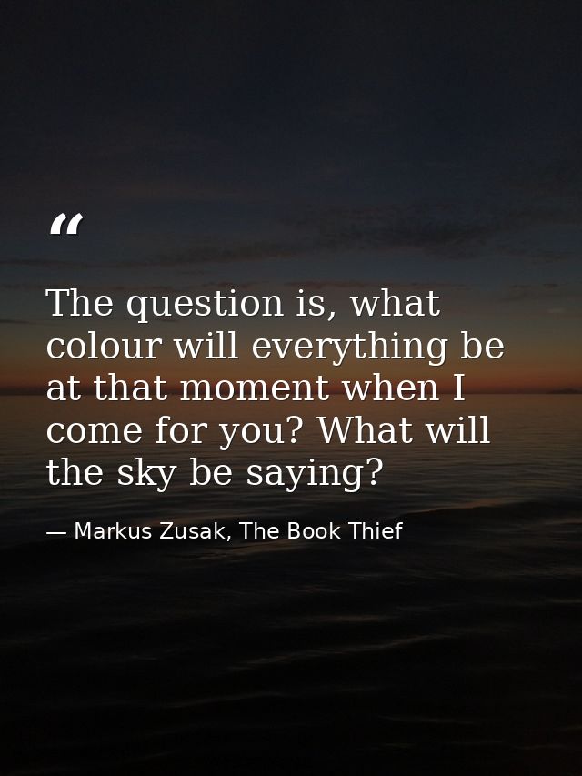 The question is, what colour will everything be at that moment when I come for you? What will the sky be saying? — Markus Zusak, The Book Thief