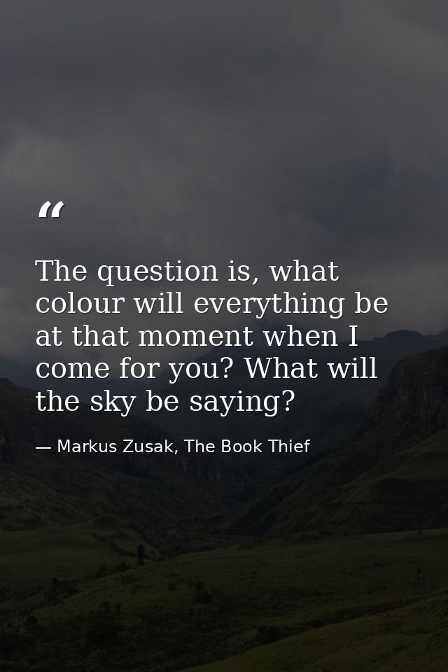 The question is, what colour will everything be at that moment when I come for you? What will the sky be saying? — Markus Zusak, The Book Thief