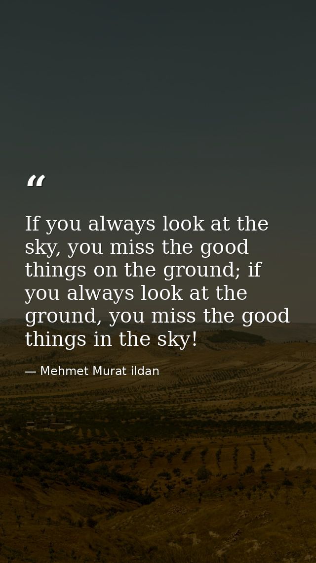 If you always look at the sky, you miss the good things on the ground; if you always look at the ground, you miss the go — Mehmet Murat ildan