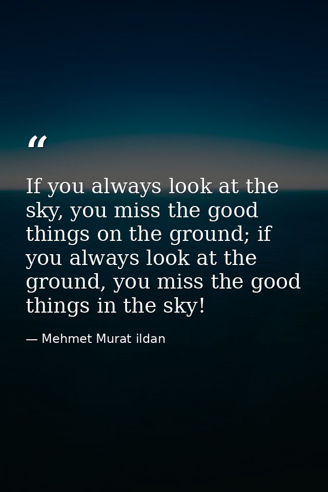 If you always look at the sky, you miss the good things on the ground; if you always look at the ground, you miss the go — Mehmet Murat ildan