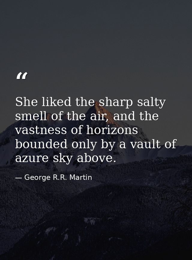 She liked the sharp salty smell of the air, and the vastness of horizons bounded only by a vault of azure sky above. — George R.R. Martin