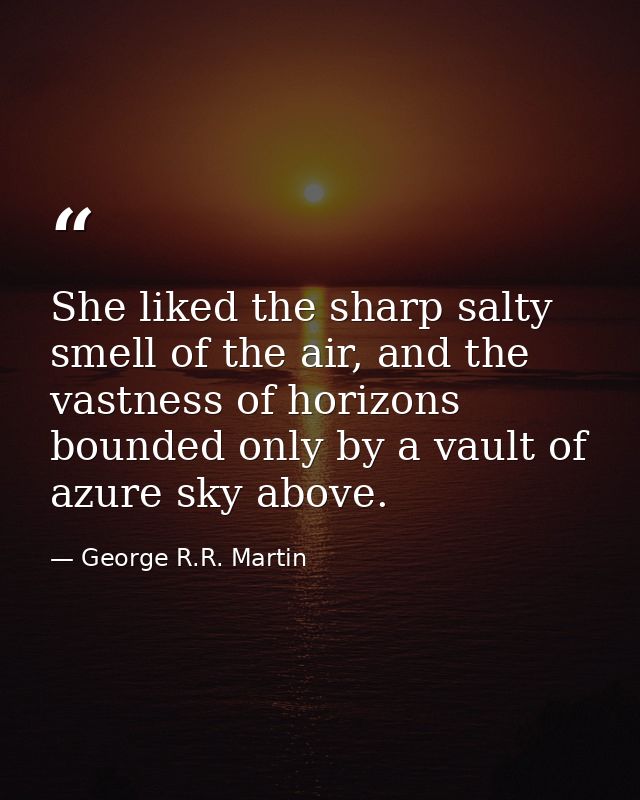She liked the sharp salty smell of the air, and the vastness of horizons bounded only by a vault of azure sky above. — George R.R. Martin