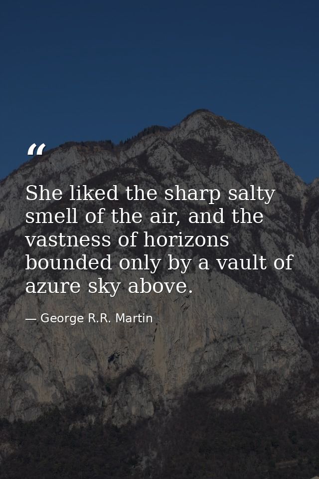 She liked the sharp salty smell of the air, and the vastness of horizons bounded only by a vault of azure sky above. — George R.R. Martin