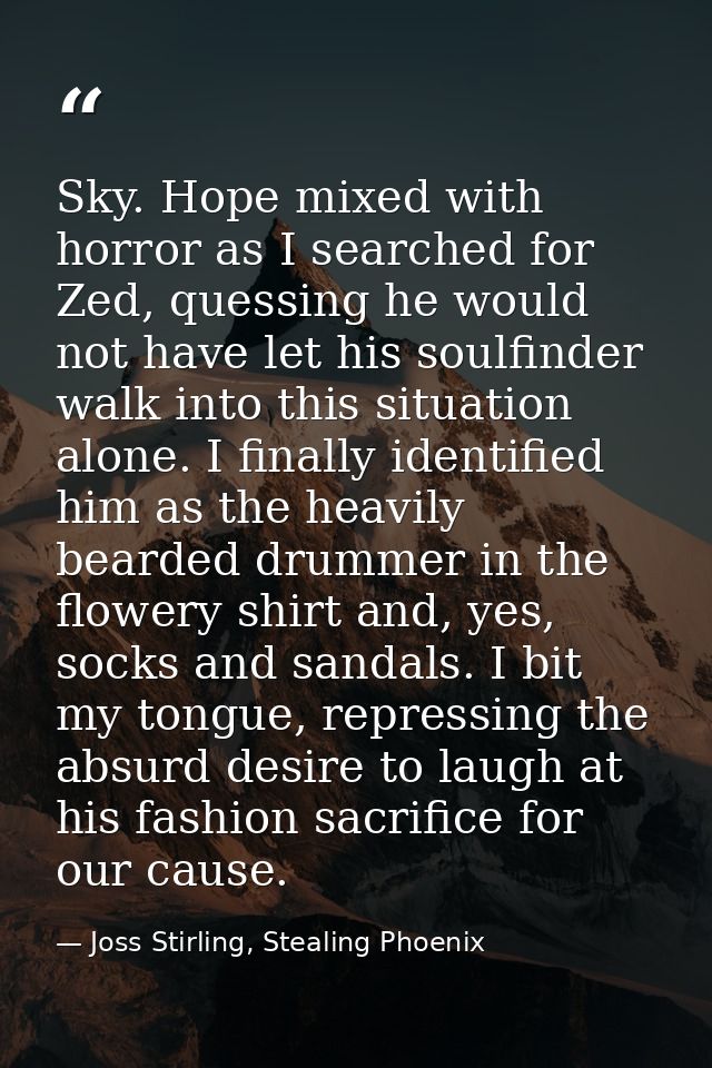 Sky. Hope mixed with horror as I searched for Zed, quessing he would not have let his soulfinder walk into this situatio — Joss Stirling, Stealing Phoenix