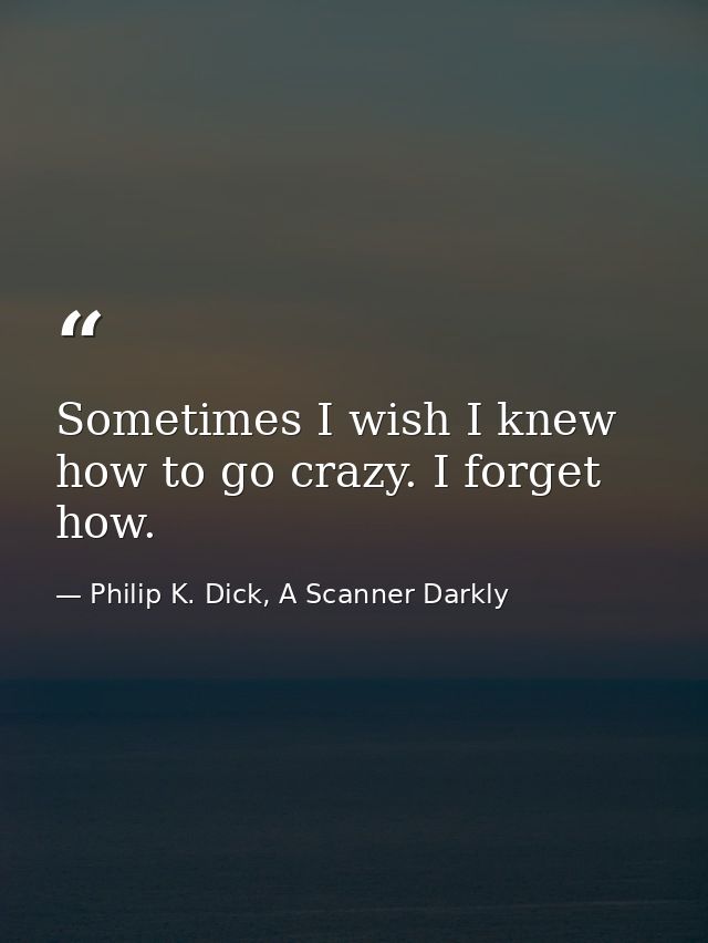 Sometimes I wish I knew how to go crazy. I forget how. — Philip K. Dick, A Scanner Darkly