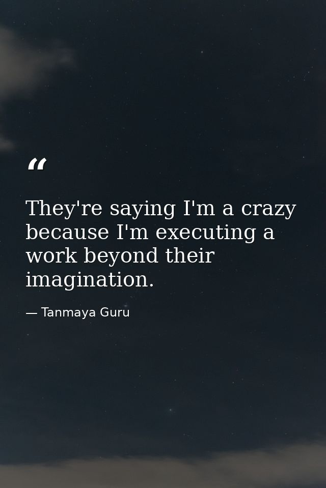 They're saying I'm a crazy because I'm executing a work beyond their imagination. — Tanmaya Guru