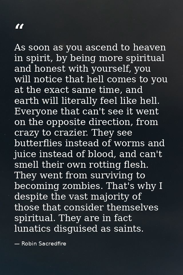 As soon as you ascend to heaven in spirit, by being more spiritual and honest with yourself, you will notice that hell c — Robin Sacredfire
