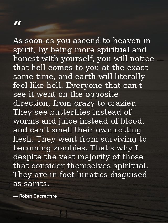 As soon as you ascend to heaven in spirit, by being more spiritual and honest with yourself, you will notice that hell c — Robin Sacredfire