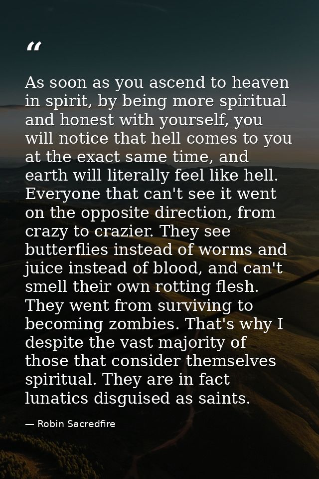 As soon as you ascend to heaven in spirit, by being more spiritual and honest with yourself, you will notice that hell c — Robin Sacredfire