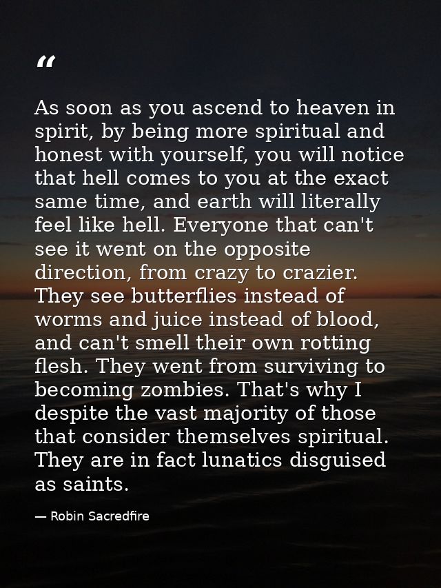 As soon as you ascend to heaven in spirit, by being more spiritual and honest with yourself, you will notice that hell c — Robin Sacredfire