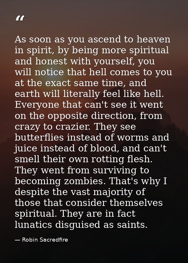 As soon as you ascend to heaven in spirit, by being more spiritual and honest with yourself, you will notice that hell c — Robin Sacredfire