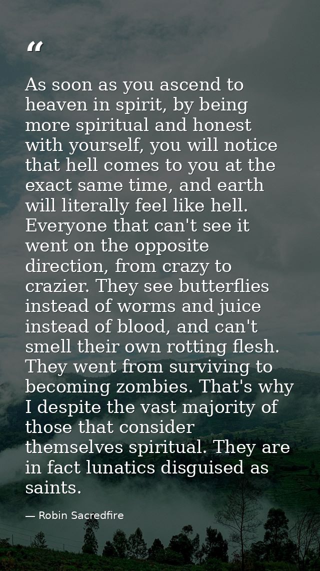 As soon as you ascend to heaven in spirit, by being more spiritual and honest with yourself, you will notice that hell c — Robin Sacredfire