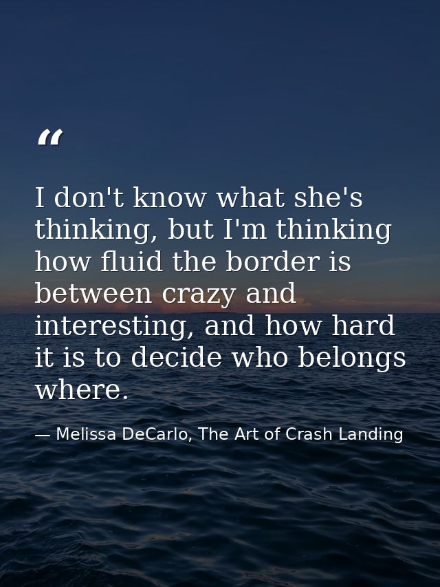 I don't know what she's thinking, but I'm thinking how fluid the border is between crazy and interesting, and how hard i — Melissa DeCarlo, The Art of Crash Landing
